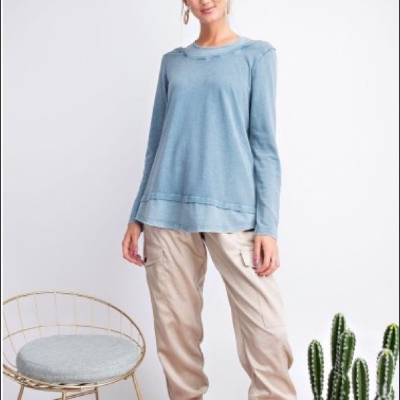 Make Offer 🌷Teal Long Sleeve Mineral Washed Top - Picture 2 of 5